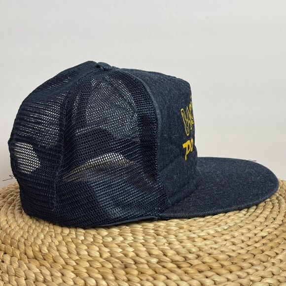 Vintage 90s Howdy! Po Folks Diner Denim Blue Trucker Hat Snapback Mesh Back USA - Picture 2 of 5